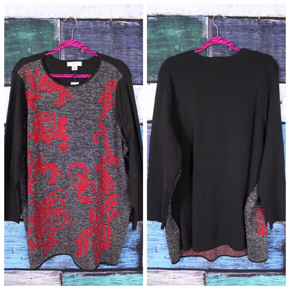 NEW CJ Banks Baroque Scroll Knit Sweater Tunic